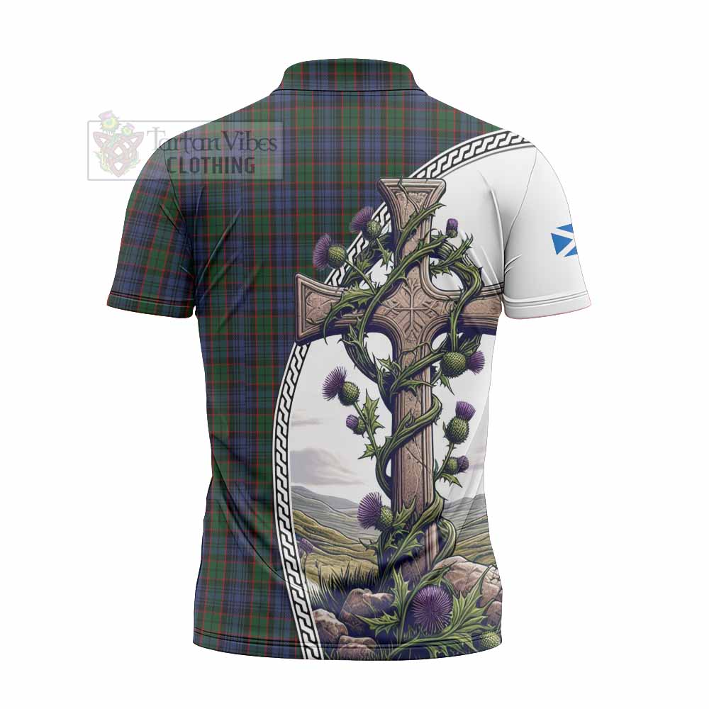 Tartan Vibes Clothing Fletcher Tartan Zipper Polo Shirt with Family Crest and St. Andrew's Cross Accented by Thistle Vines