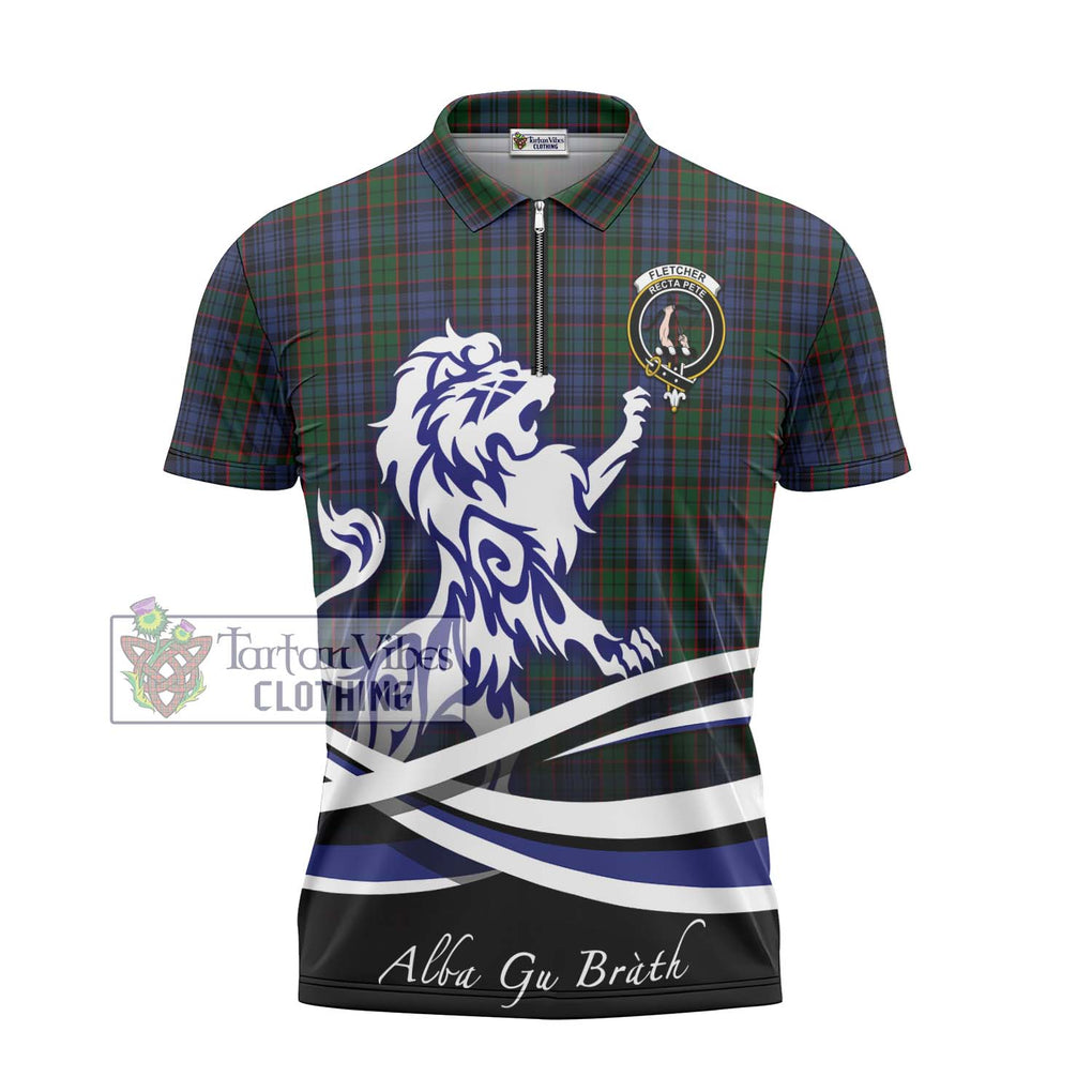 Fletcher Tartan Zipper Polo Shirt with Alba Gu Brath Regal Lion Emblem - Tartanvibesclothing Shop