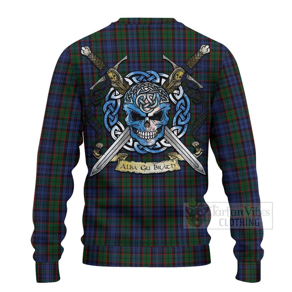 Tartan Vibes Clothing Fletcher Tartan Knitted Sweater with Family Crest Celtic Skull Style