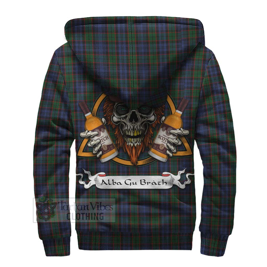 Tartan Vibes Clothing Fletcher Tartan Sherpa Hoodie with Family Crest and Bearded Skull Holding Bottles of Whiskey