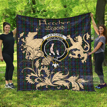 Fletcher Tartan Quilt with Family Crest and Scottish Symbol Style