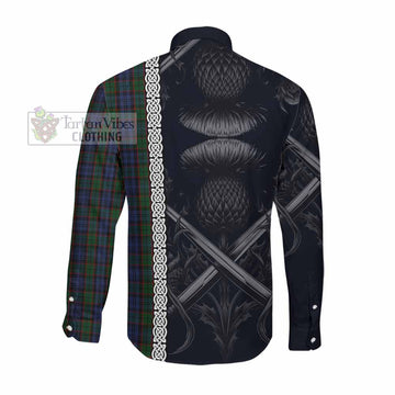 Fletcher Tartan Long Sleeve Button Shirt with Family Crest Cross Sword Thistle Celtic Vibes