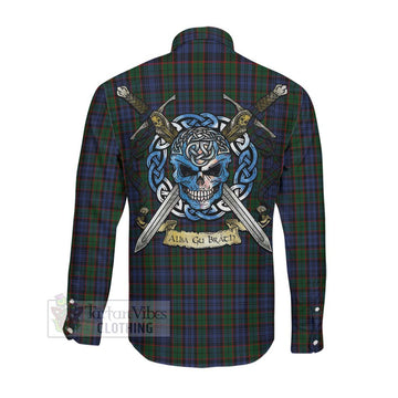 Fletcher Tartan Long Sleeve Button Shirt with Family Crest Celtic Skull Style