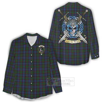 Fletcher Tartan Women's Casual Shirt with Family Crest Celtic Skull Style