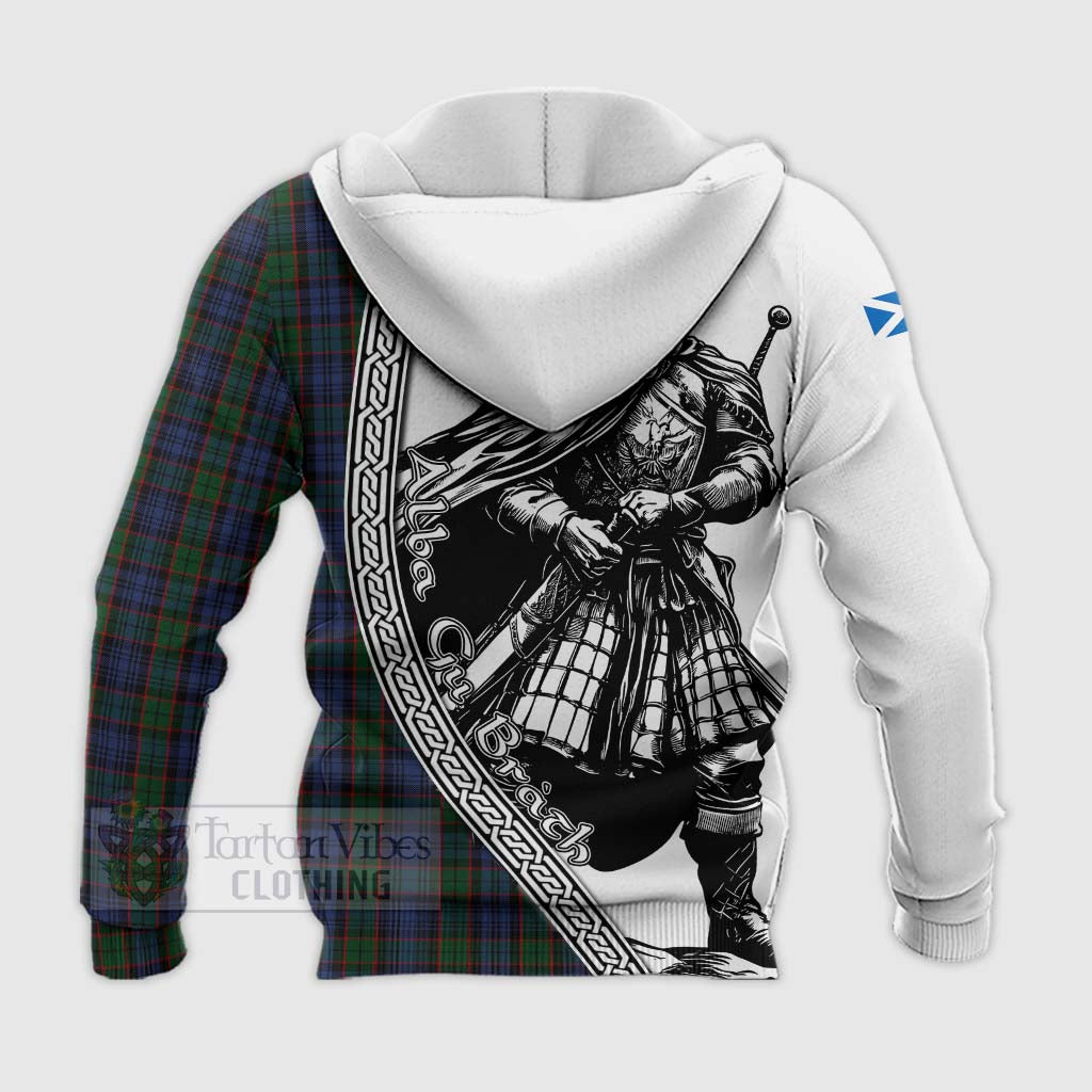 Tartan Vibes Clothing Fletcher Tartan Clan Crest Knitted Hoodie with Highlander Warrior Celtic Style