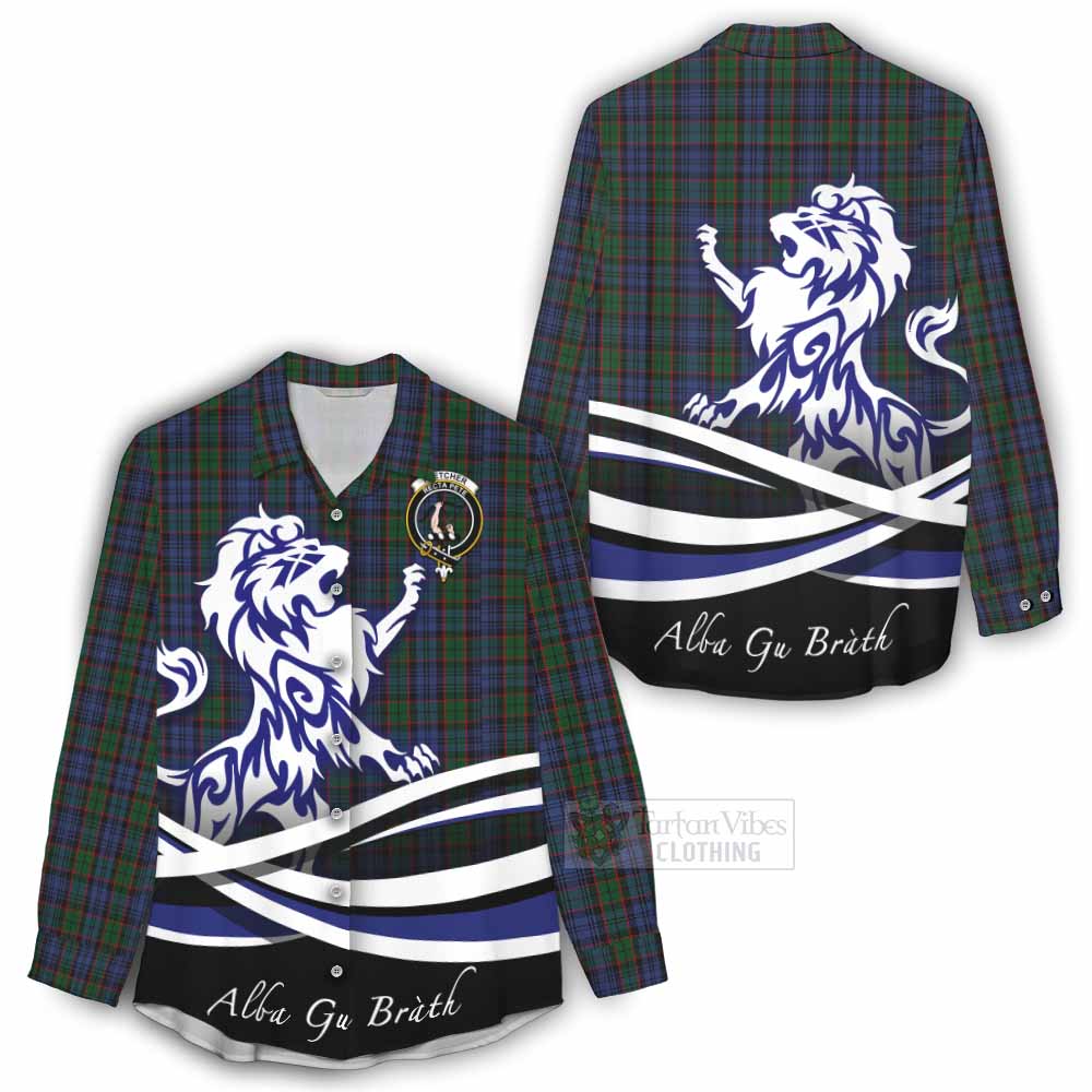 Tartan Vibes Clothing Fletcher Tartan Women's Casual Shirt with Alba Gu Brath Regal Lion Emblem