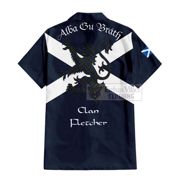 Fletcher Tartan Lion Rampant Short Sleeve Button Shirt  Proudly Display Your Heritage with Alba Gu Brath and Clan Name