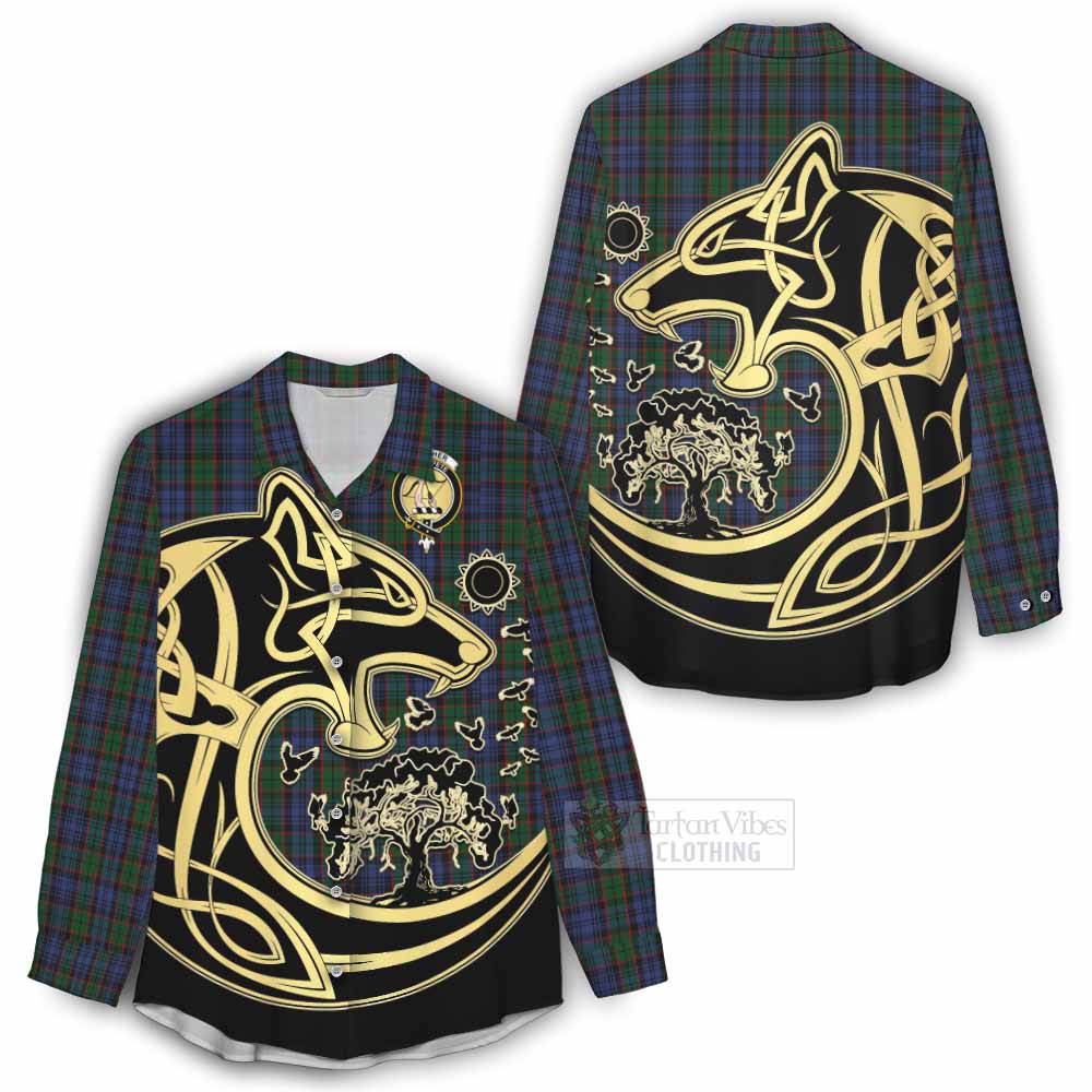 Tartan Vibes Clothing Fletcher Tartan Women's Casual Shirt with Family Crest Celtic Wolf Style