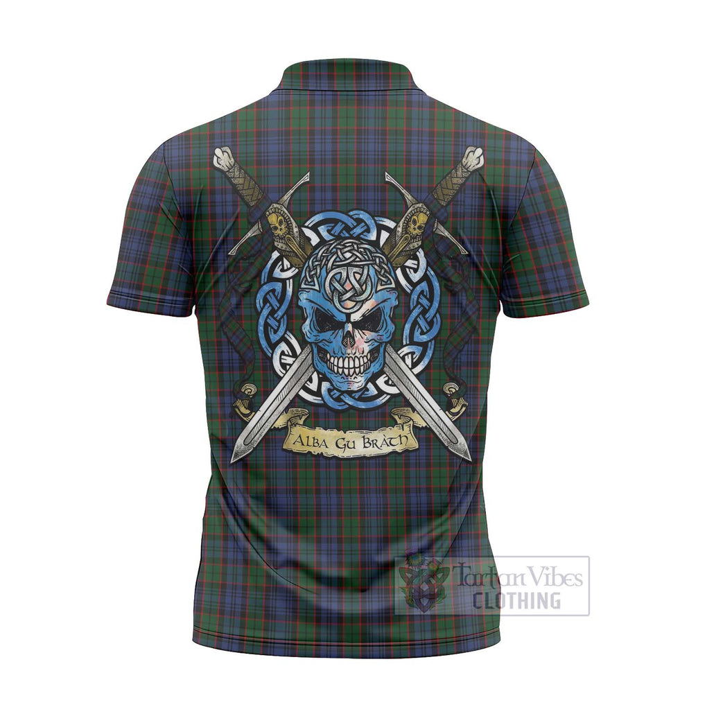 Tartan Vibes Clothing Fletcher Tartan Zipper Polo Shirt with Family Crest Celtic Skull Style