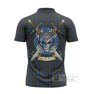 Fletcher Tartan Zipper Polo Shirt with Family Crest Celtic Skull Style