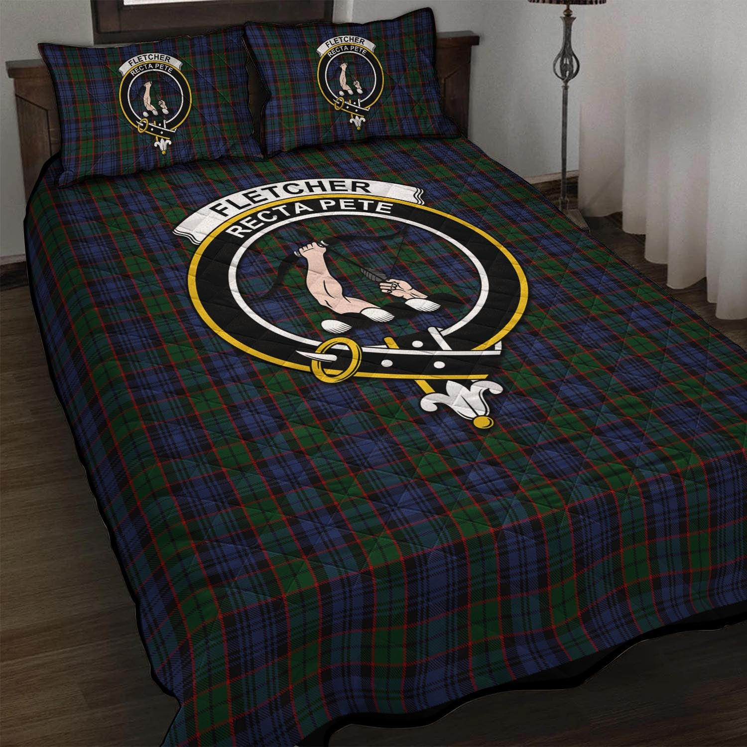 Fletcher Tartan Quilt Bed Set with Family Crest - Tartan Vibes Clothing