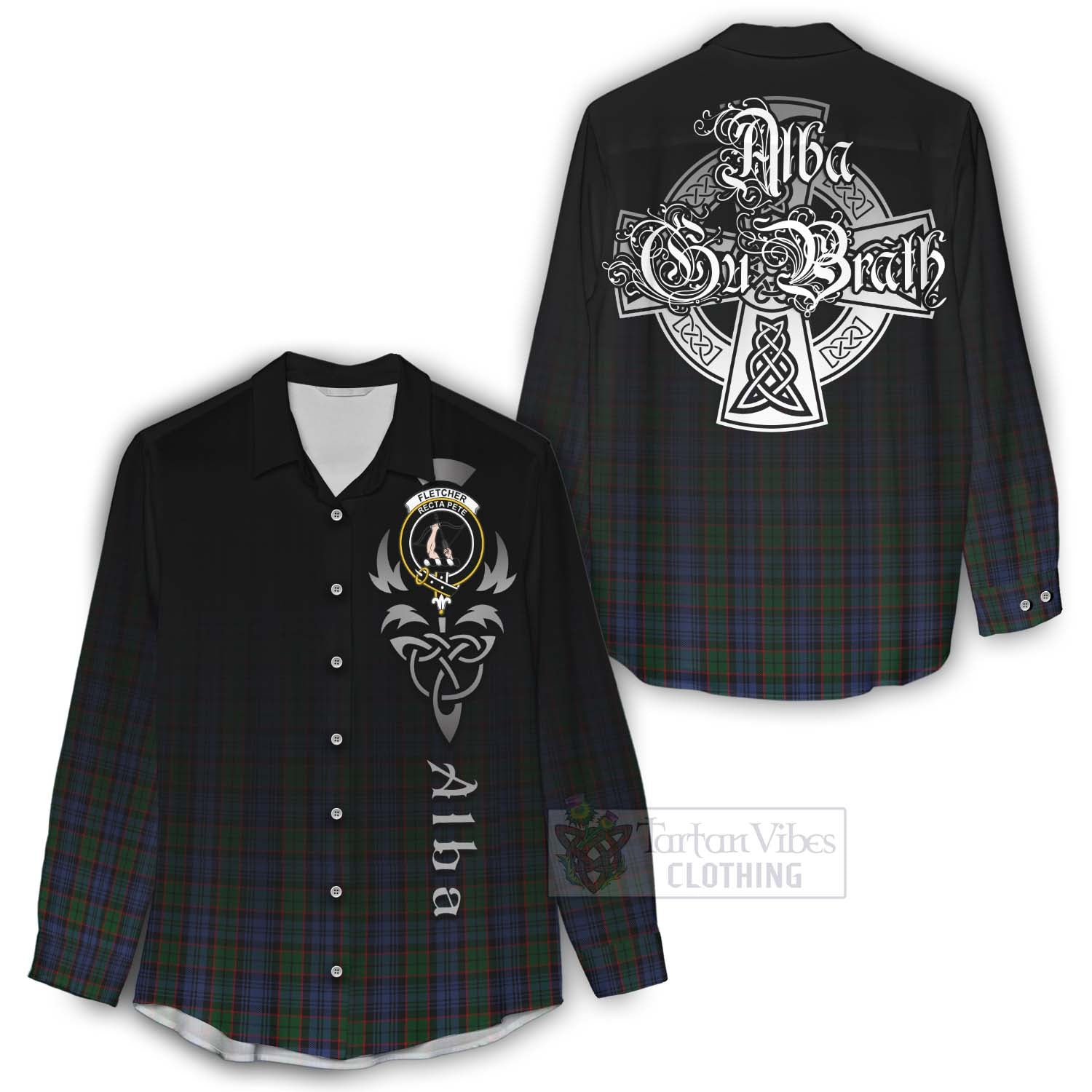 Tartan Vibes Clothing Fletcher Tartan Women's Casual Shirt Featuring Alba Gu Brath Family Crest Celtic Inspired