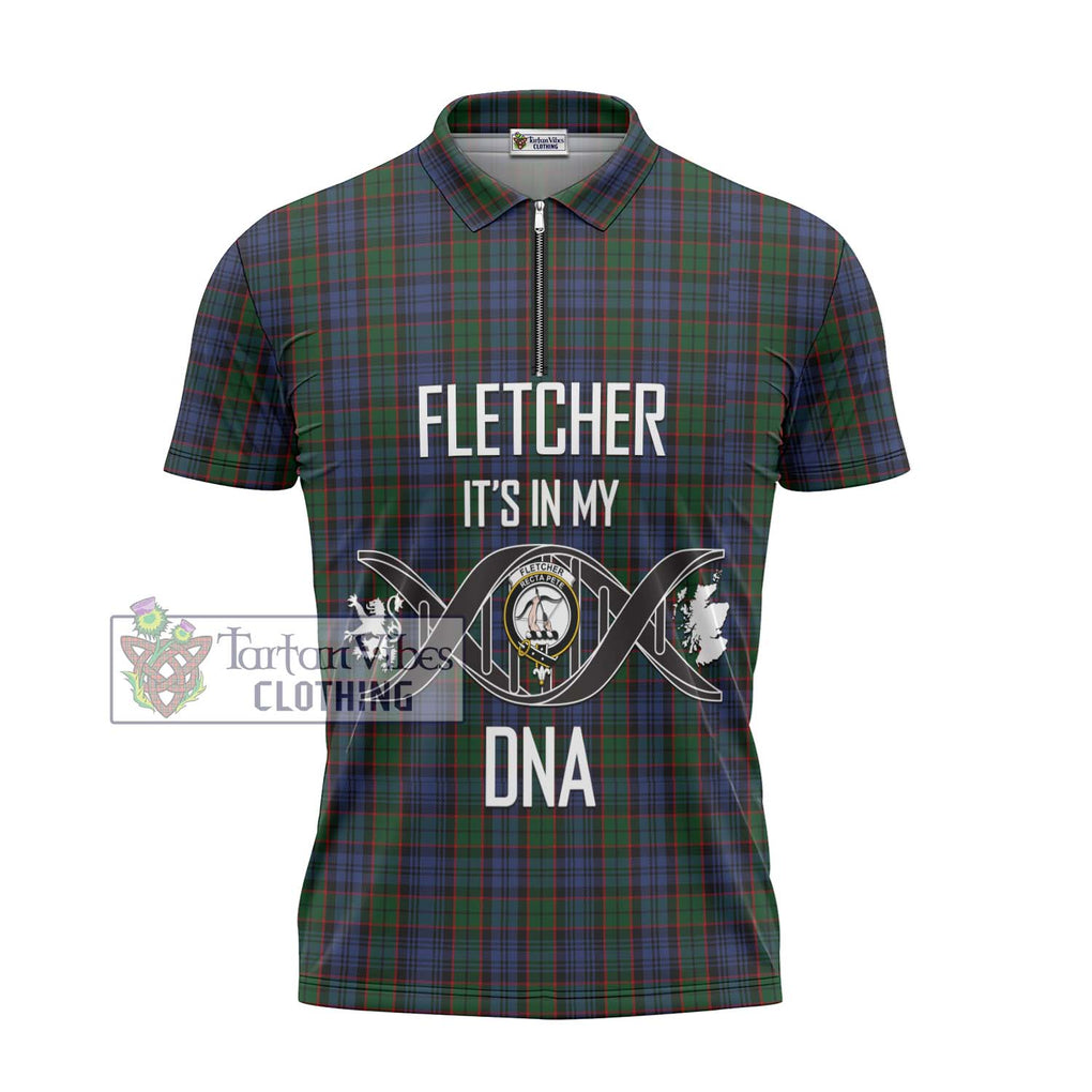 Fletcher Tartan Zipper Polo Shirt with Family Crest DNA In Me Style - Tartanvibesclothing Shop