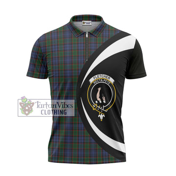 Fletcher Tartan Zipper Polo Shirt with Family Crest Circle Style