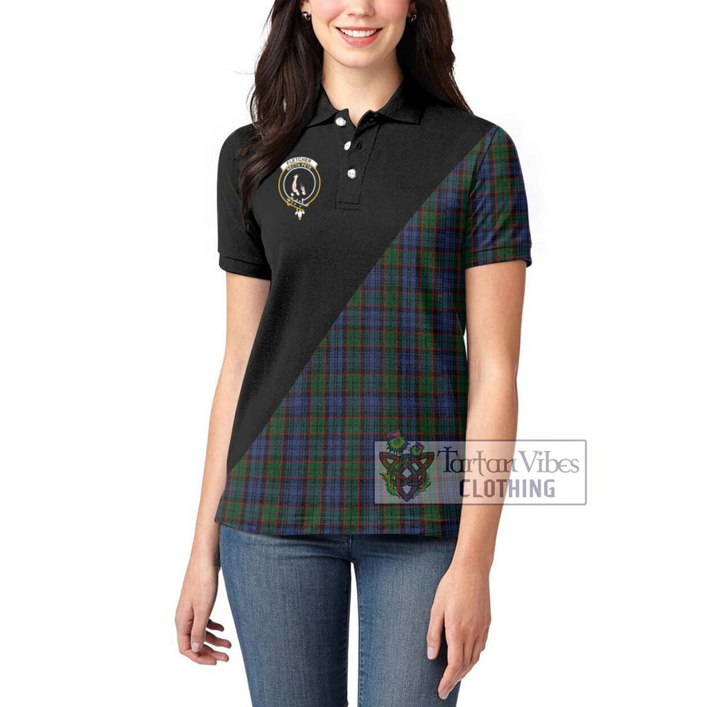 Fletcher Tartan Women's Polo Shirt with Family Crest and Military Logo Style - Tartanvibesclothing Shop