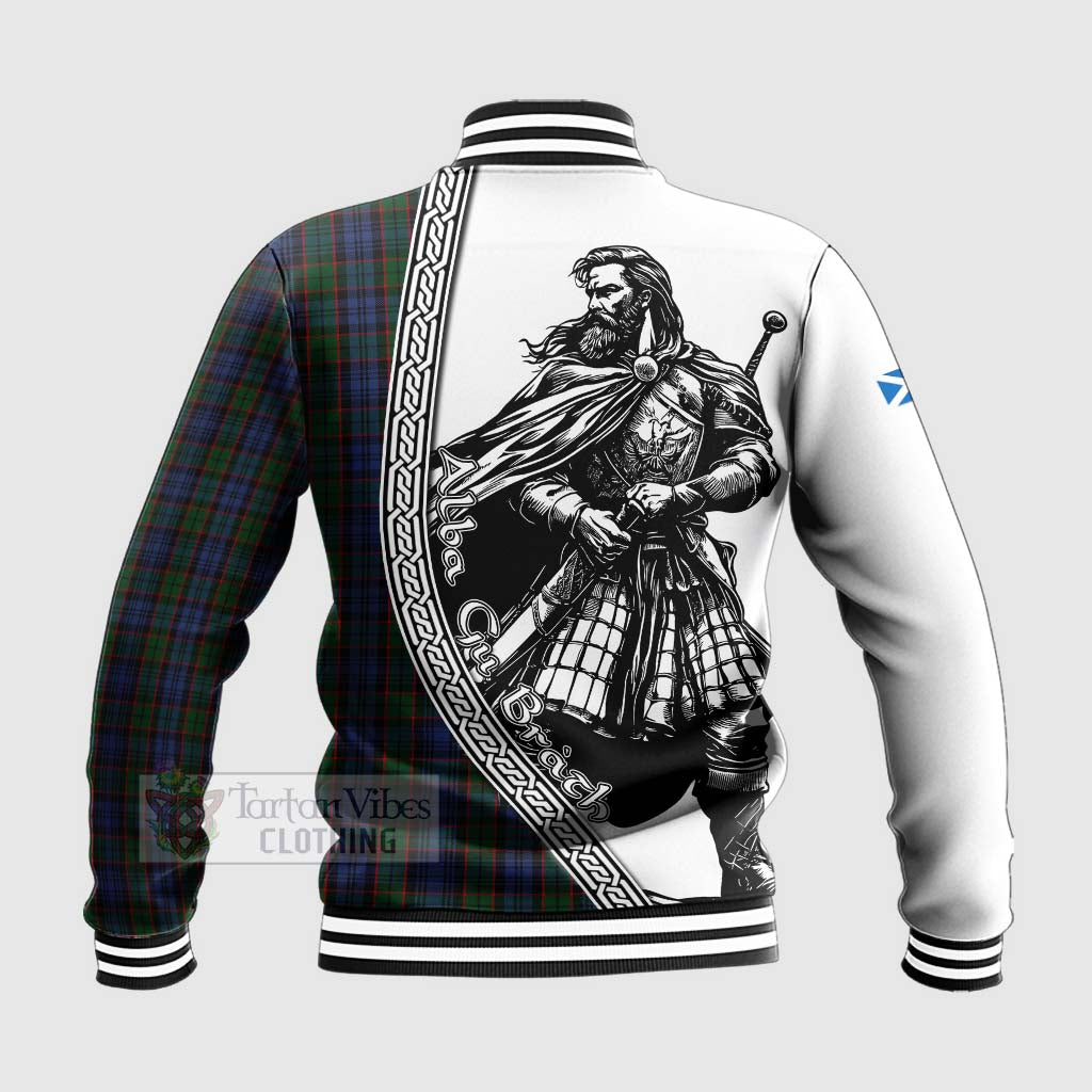 Tartan Vibes Clothing Fletcher Tartan Clan Crest Baseball Jacket with Highlander Warrior Celtic Style