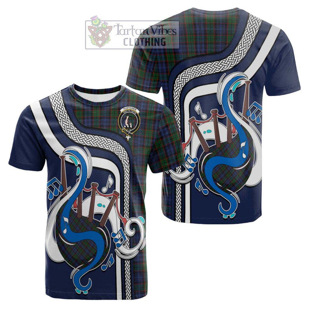 Tartan Vibes Clothing Fletcher Tartan Cotton T-shirt with Epic Bagpipe Style