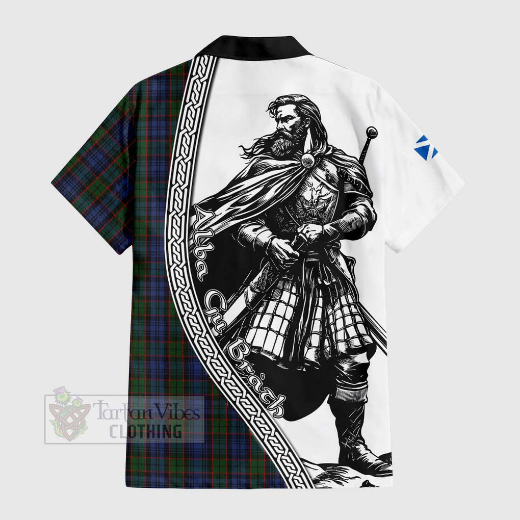 Tartan Vibes Clothing Fletcher Tartan Clan Crest Short Sleeve Button Shirt with Highlander Warrior Celtic Style