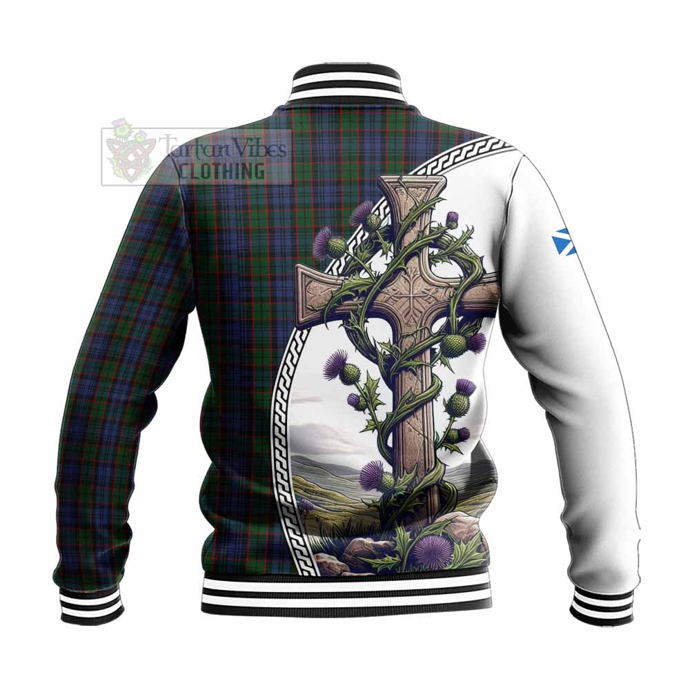 Tartan Vibes Clothing Fletcher Tartan Baseball Jacket with Family Crest and St. Andrew's Cross Accented by Thistle Vines