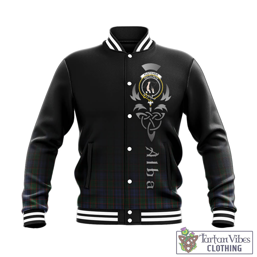 Tartan Vibes Clothing Fletcher Tartan Baseball Jacket Featuring Alba Gu Brath Family Crest Celtic Inspired