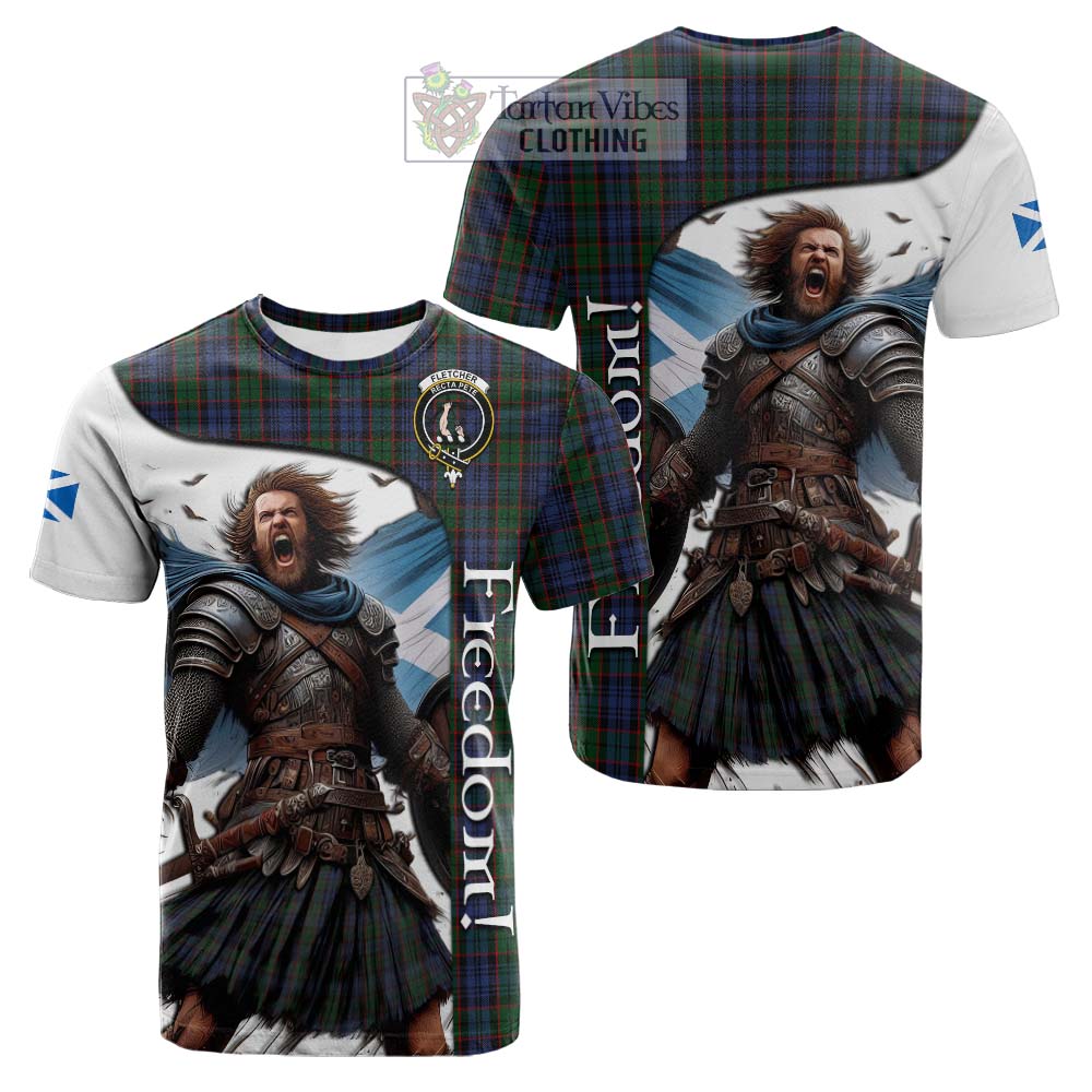 Tartan Vibes Clothing Fletcher Crest Tartan Cotton T-shirt Inspired by the Freedom of Scottish Warrior