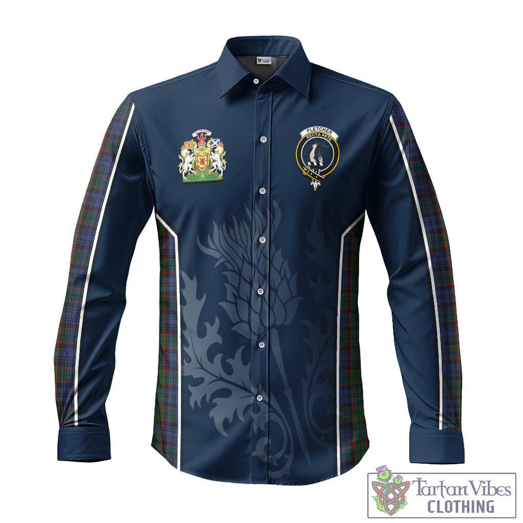 Tartan Vibes Clothing Fletcher Tartan Long Sleeve Button Up Shirt with Family Crest and Scottish Thistle Vibes Sport Style