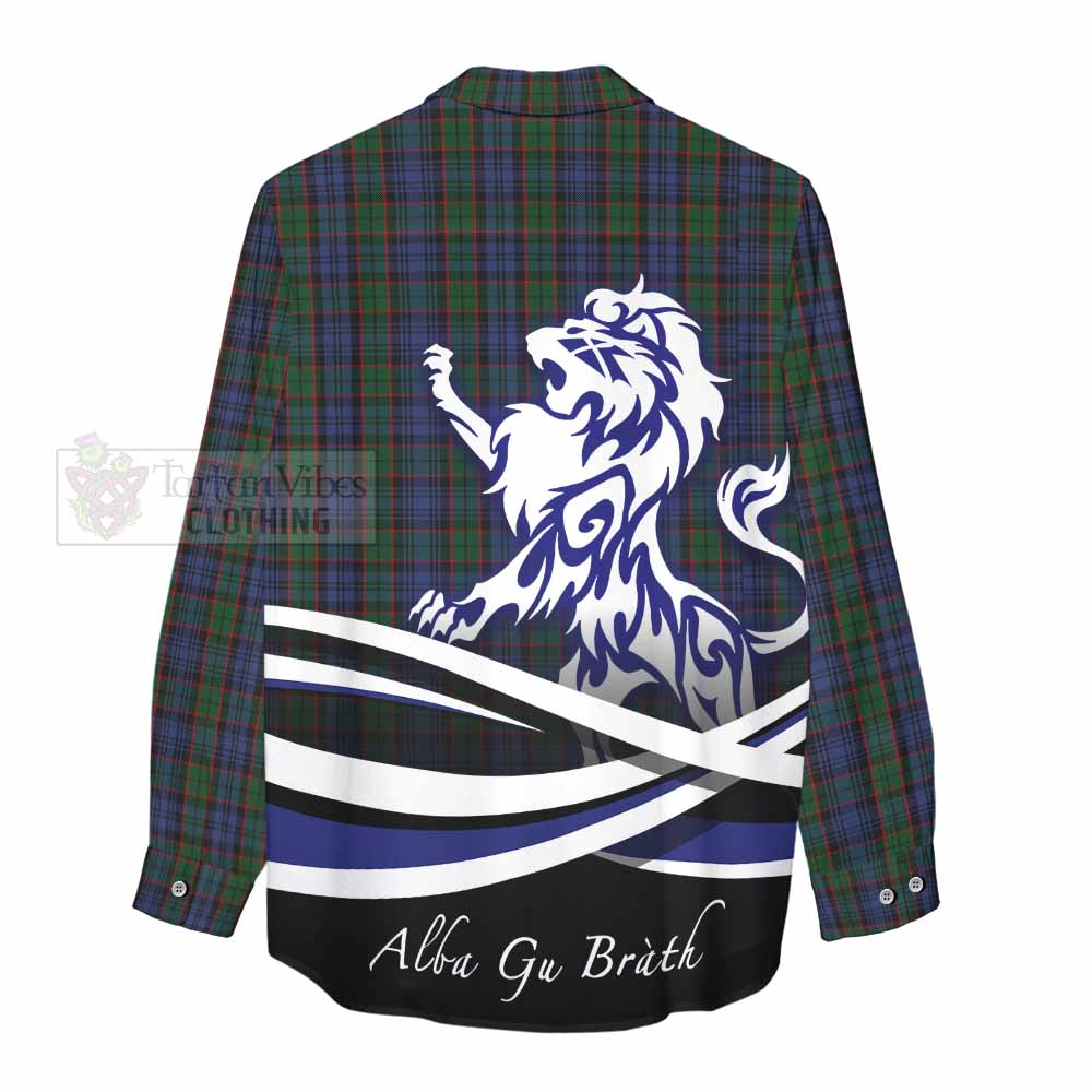 Tartan Vibes Clothing Fletcher Tartan Women's Casual Shirt with Alba Gu Brath Regal Lion Emblem