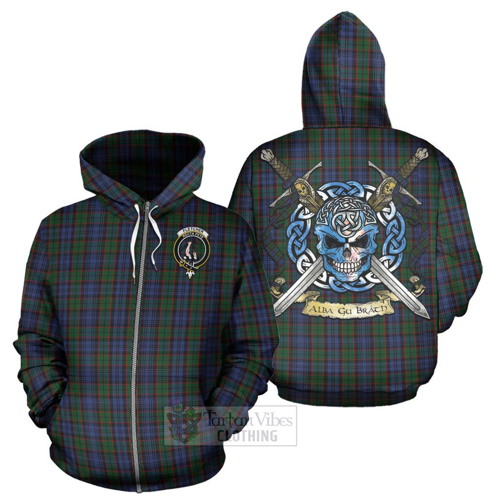 Fletcher Tartan Hoodie with Family Crest Celtic Skull Style - Tartan Vibes Clothing