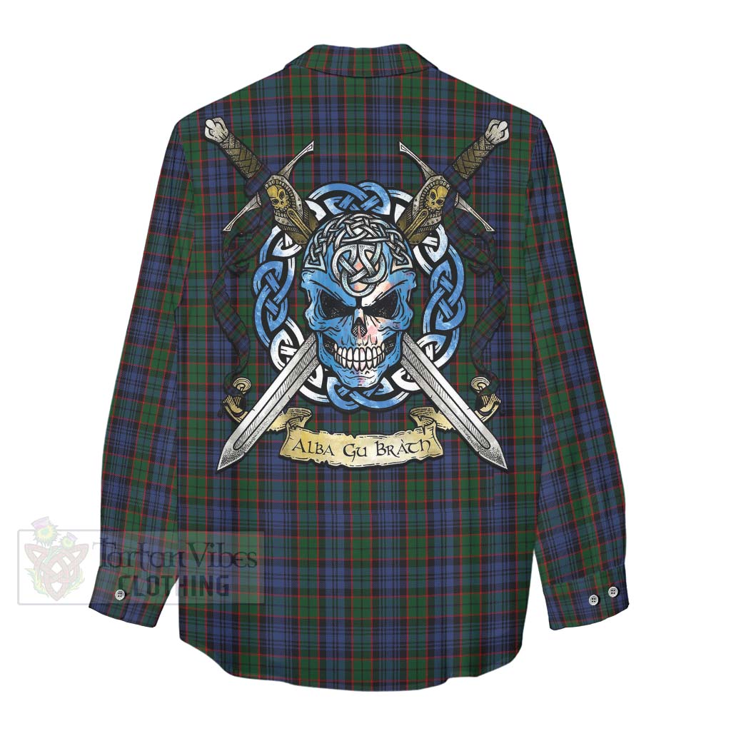 Tartan Vibes Clothing Fletcher Tartan Women's Casual Shirt with Family Crest Celtic Skull Style