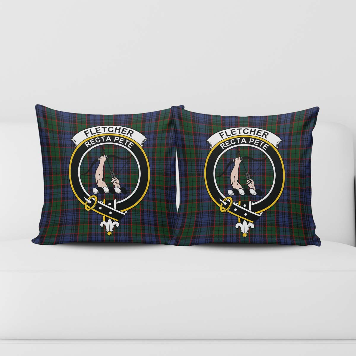 Fletcher Tartan Pillow Cover with Family Crest - Tartanvibesclothing