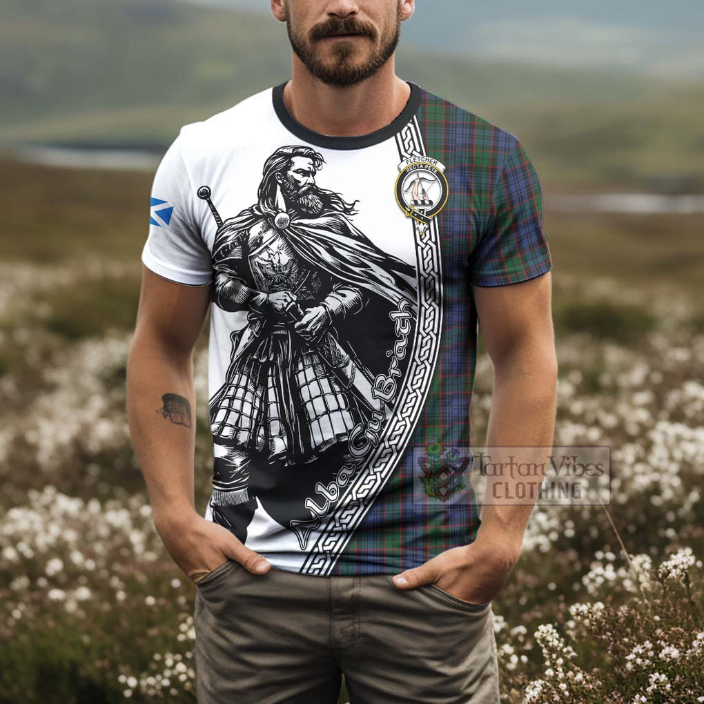 Tartan Vibes Clothing Fletcher Tartan Clan Crest T-Shirt with Highlander Warrior Celtic Style