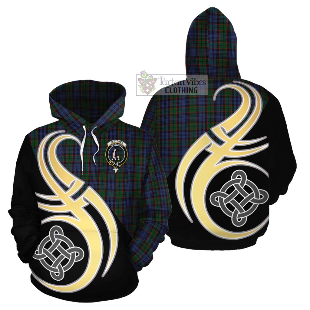 Tartan Vibes Clothing Fletcher Tartan Cotton Hoodie with Family Crest and Celtic Symbol Style