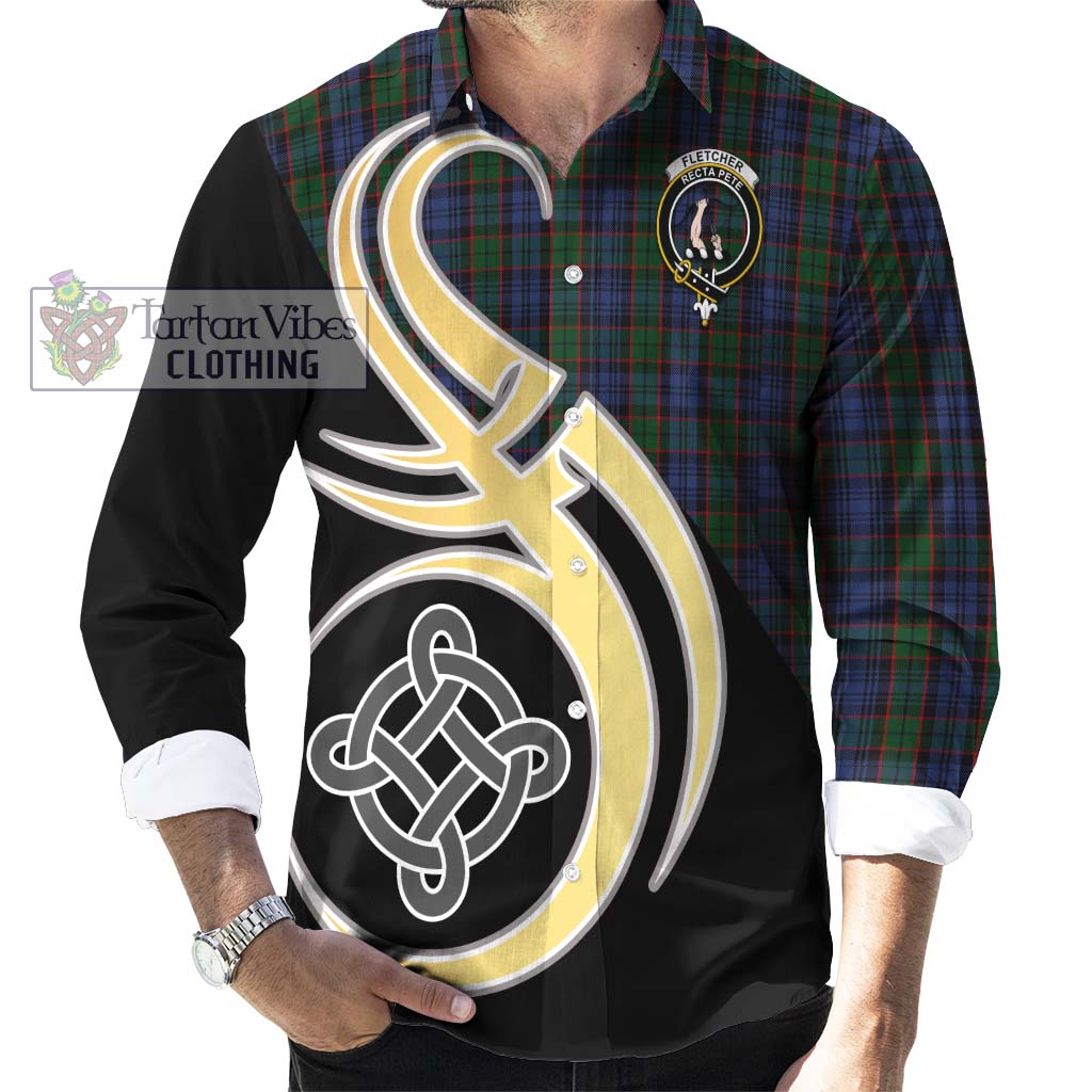 Fletcher Tartan Long Sleeve Button Shirt with Family Crest and Celtic Symbol Style - Tartan Vibes Clothing