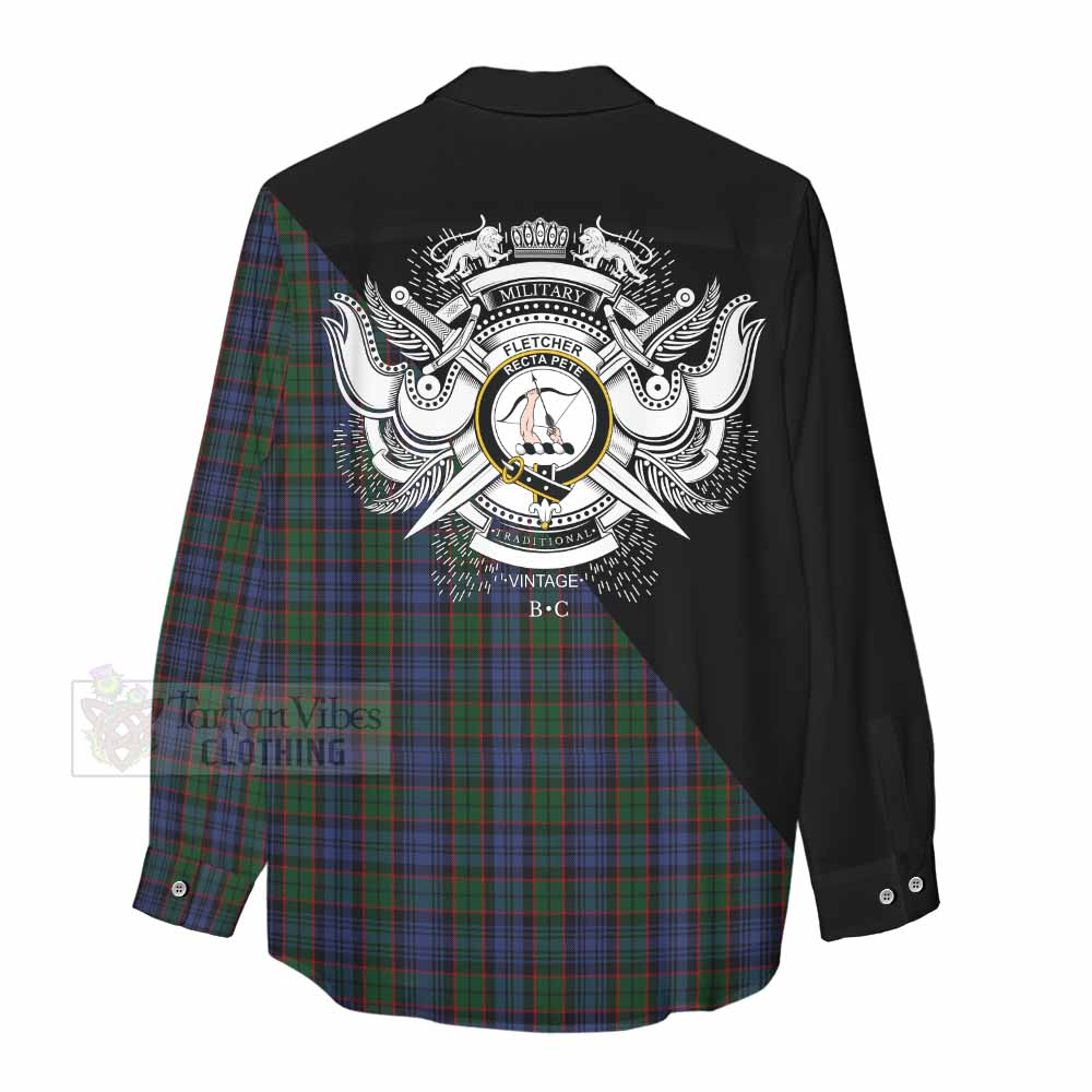 Tartan Vibes Clothing Fletcher Tartan Women's Casual Shirt with Family Crest and Military Logo Style