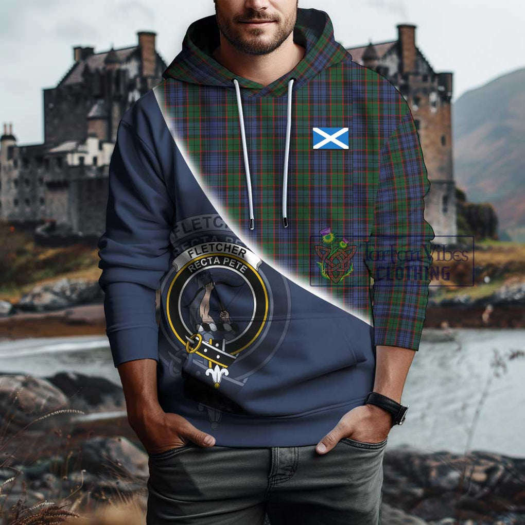 Fletcher Tartan Hoodie with Personalised National Flag and Family Crest Half Style - Tartanvibesclothing Shop