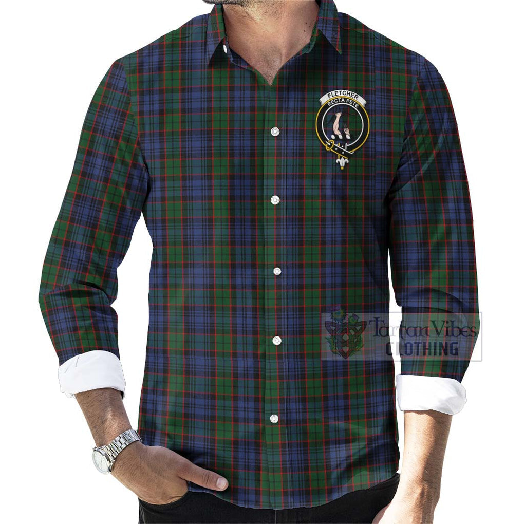 Tartan Vibes Clothing Fletcher Tartan Long Sleeve Button Shirt with Family Crest Celtic Skull Style