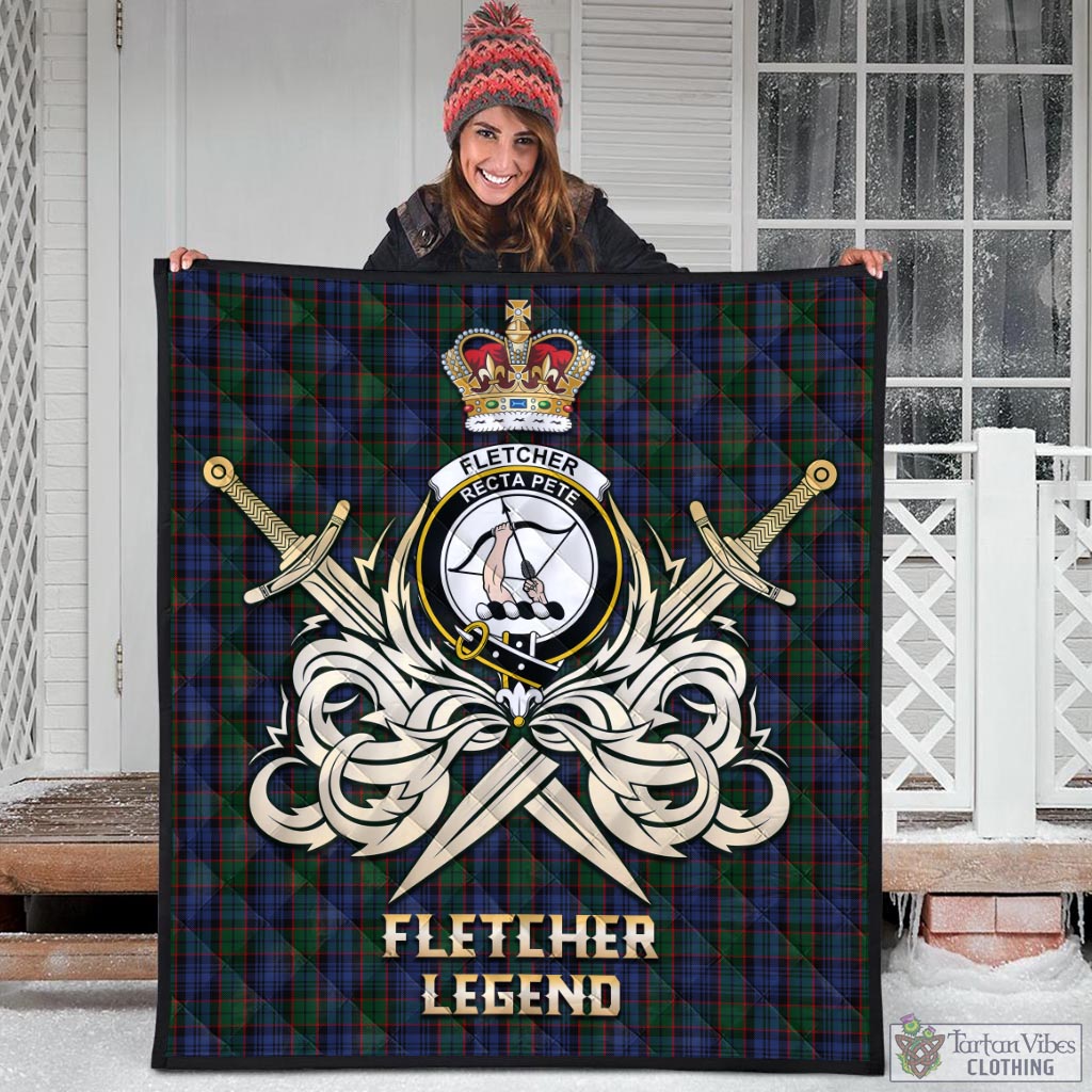 Tartan Vibes Clothing Fletcher Tartan Quilt with Clan Crest and the Golden Sword of Courageous Legacy