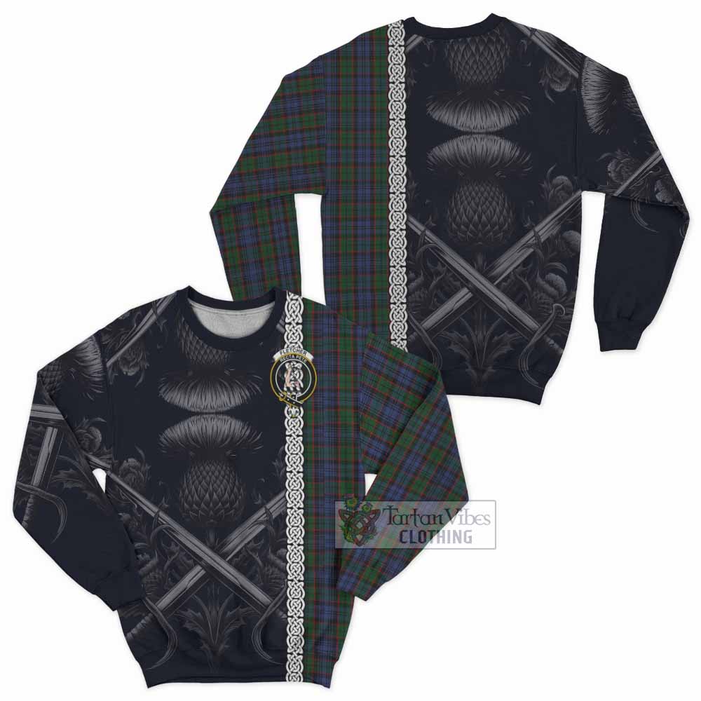 Tartan Vibes Clothing Fletcher Tartan Sweatshirt with Family Crest Cross Sword Thistle Celtic Vibes