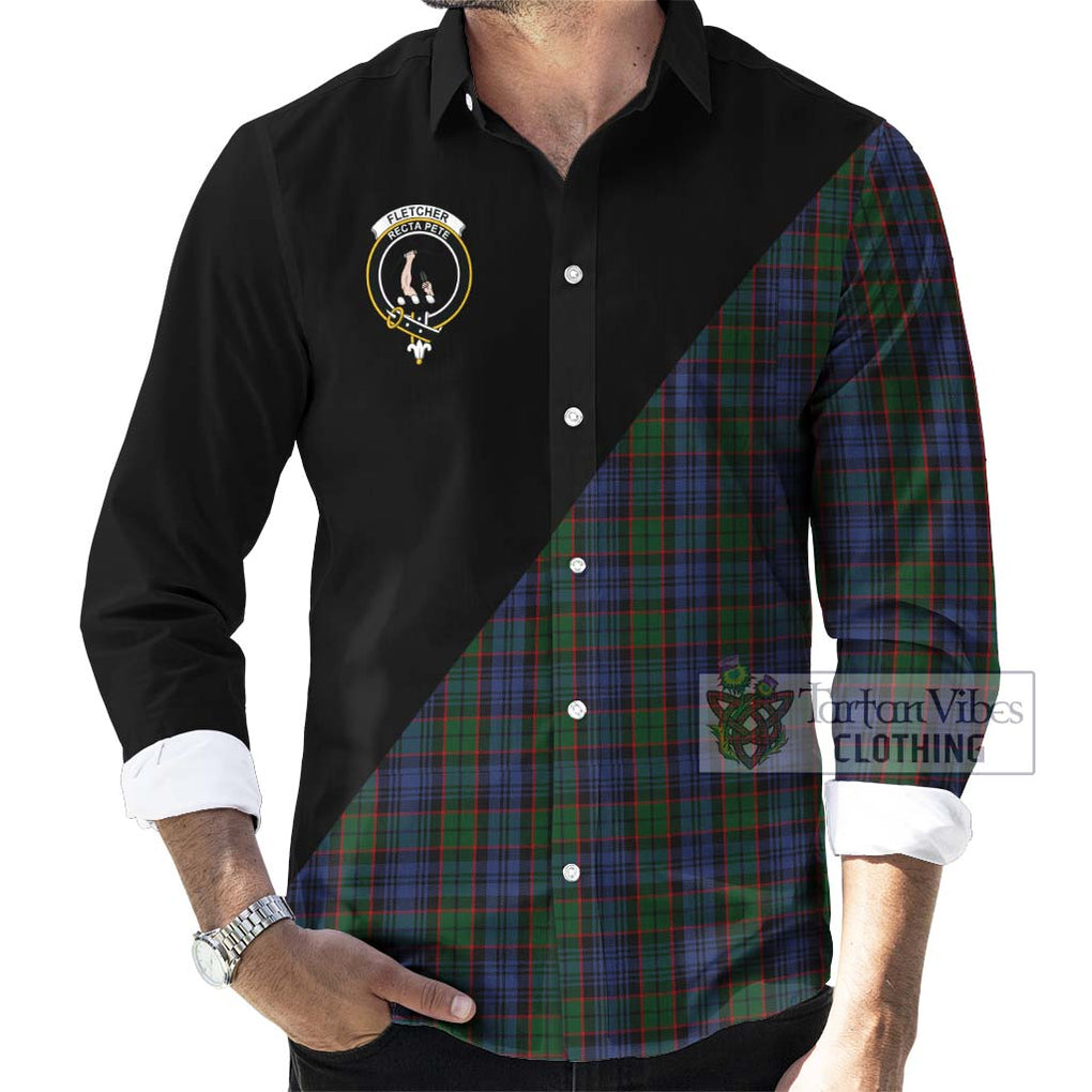 Fletcher Tartan Long Sleeve Button Shirt with Family Crest and Military Logo Style - Tartanvibesclothing Shop