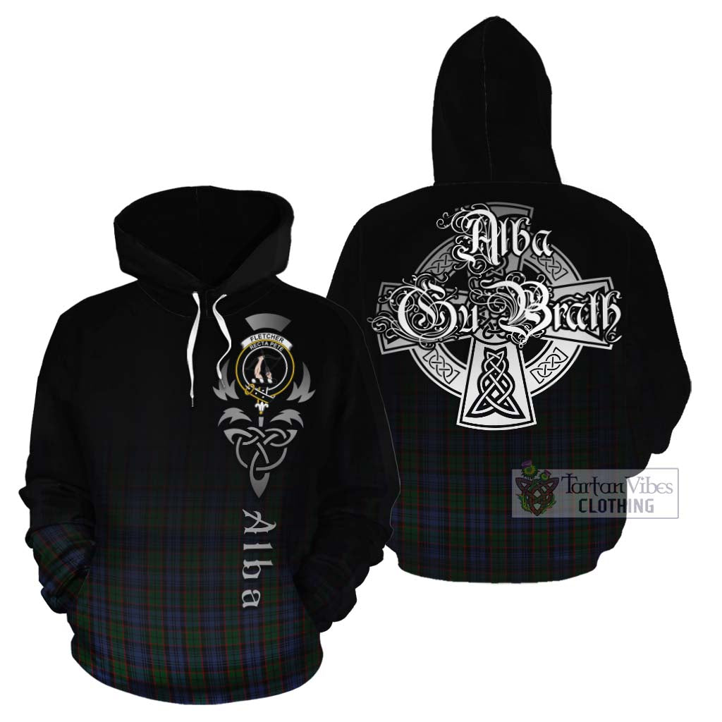 Tartan Vibes Clothing Fletcher Tartan Cotton Hoodie Featuring Alba Gu Brath Family Crest Celtic Inspired