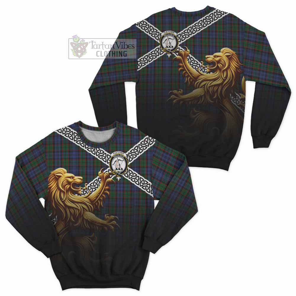 Fletcher Crest Tartan Sweatshirt with Golden Lion Emblem Celtic Style - Tartan Vibes Clothing
