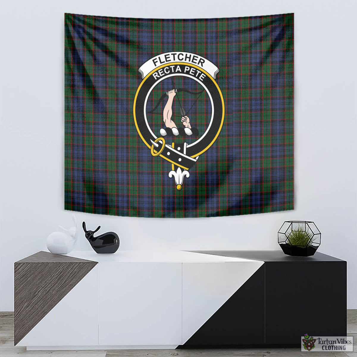 Tartan Vibes Clothing Fletcher Tartan Tapestry Wall Hanging and Home Decor for Room with Family Crest