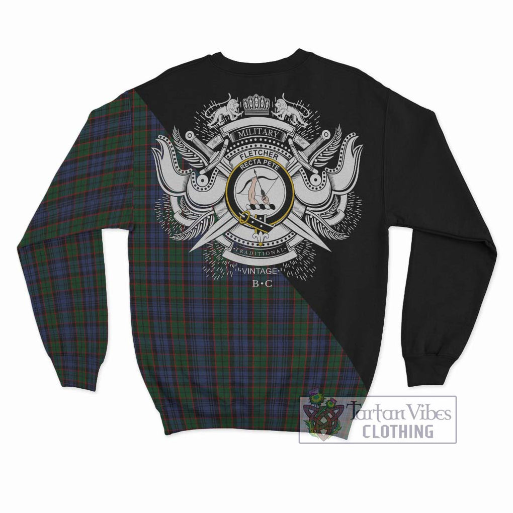 Fletcher Tartan Sweatshirt with Family Crest and Military Logo Style - Tartanvibesclothing Shop