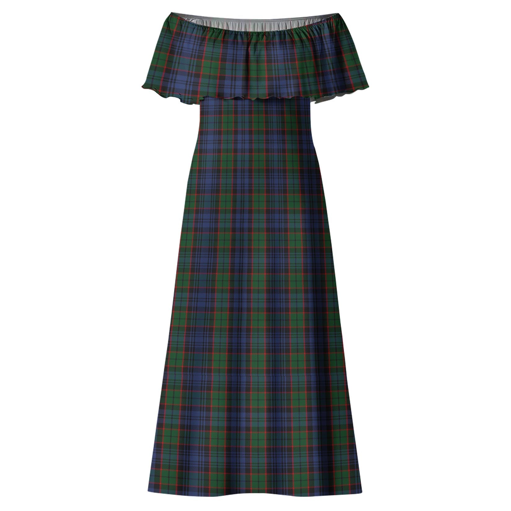 Fletcher Tartan Off Shoulder Long Dress - Tartanvibesclothing