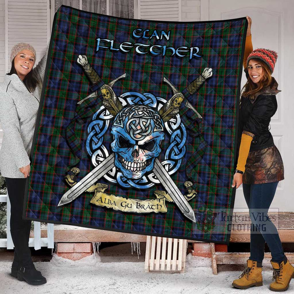 Tartan Vibes Clothing Fletcher Tartan Quilt with Celtic Skull Alba Gu Brath Style