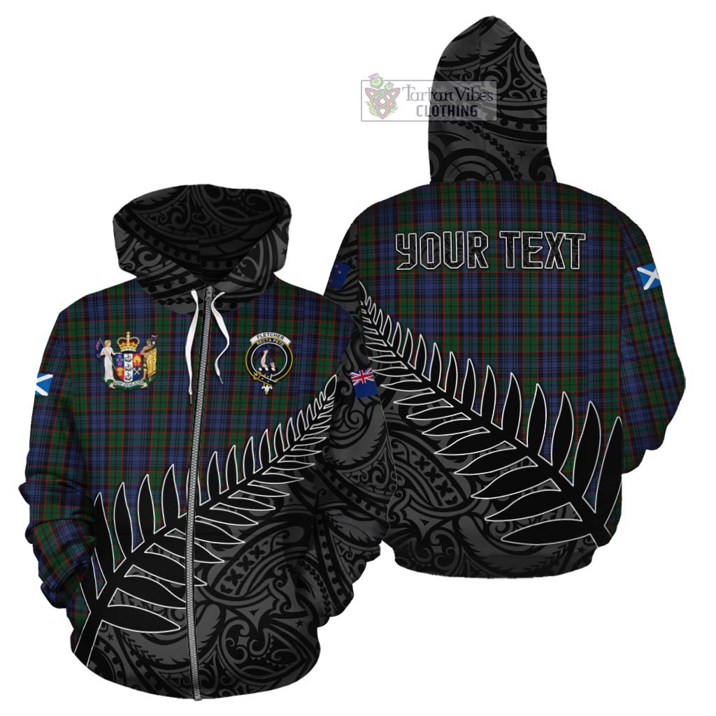 Tartan Vibes Clothing Fletcher Crest Tartan Cotton Hoodie with New Zealand Silver Fern Half Style