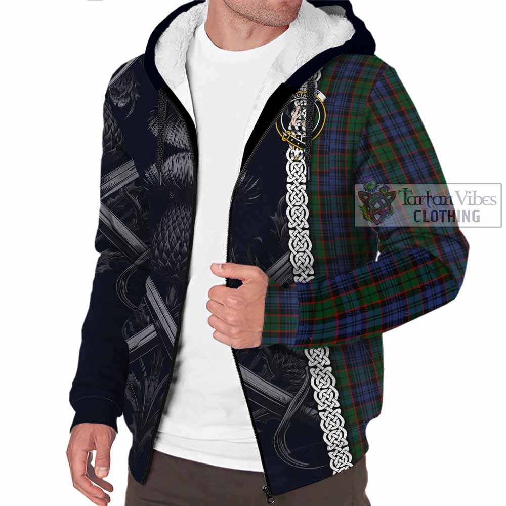 Tartan Vibes Clothing Fletcher Tartan Sherpa Hoodie with Family Crest Cross Sword Thistle Celtic Vibes