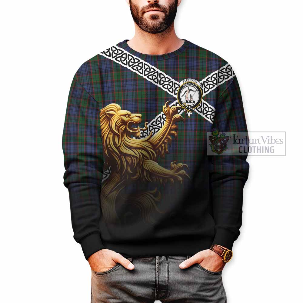 Fletcher Crest Tartan Sweatshirt with Golden Lion Emblem Celtic Style - Tartan Vibes Clothing