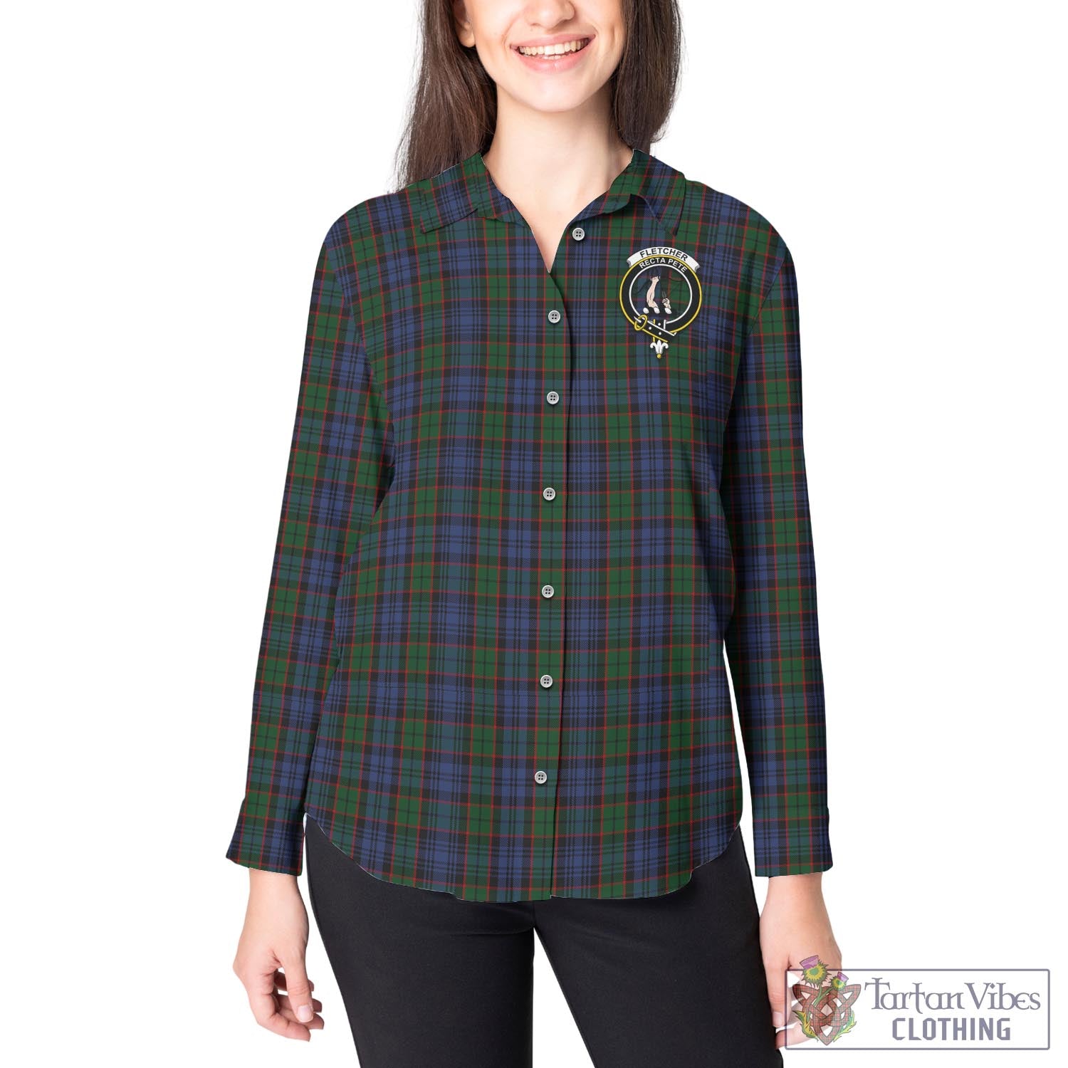 Tartan Vibes Clothing Fletcher Tartan Womens Casual Shirt with Family Crest