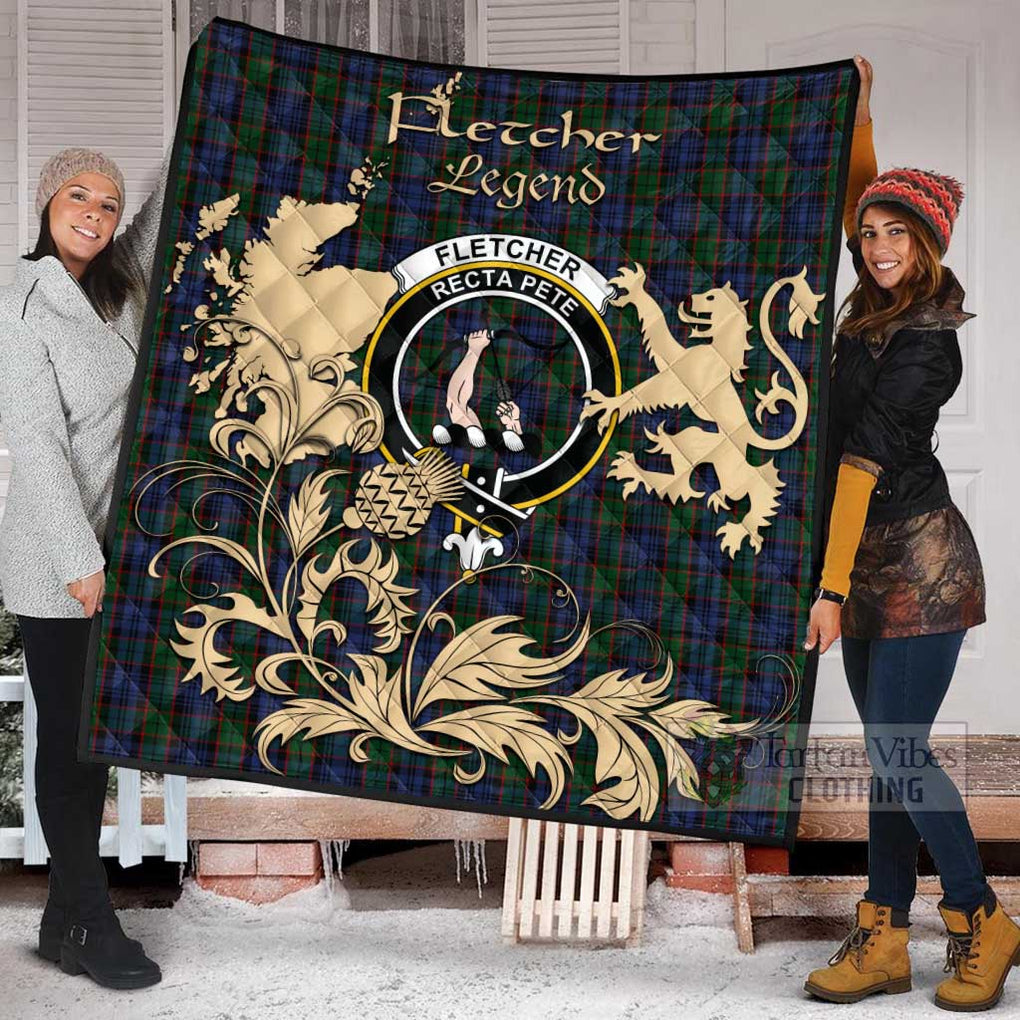 Tartan Vibes Clothing Fletcher Tartan Quilt with Family Crest and Scottish Symbol Style